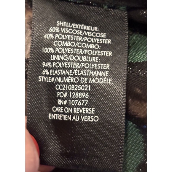 Alice + Olivia Zina Burnout Velvet Sheer Blouse In Black/Emerald Women's Large - Picture 14 of 14